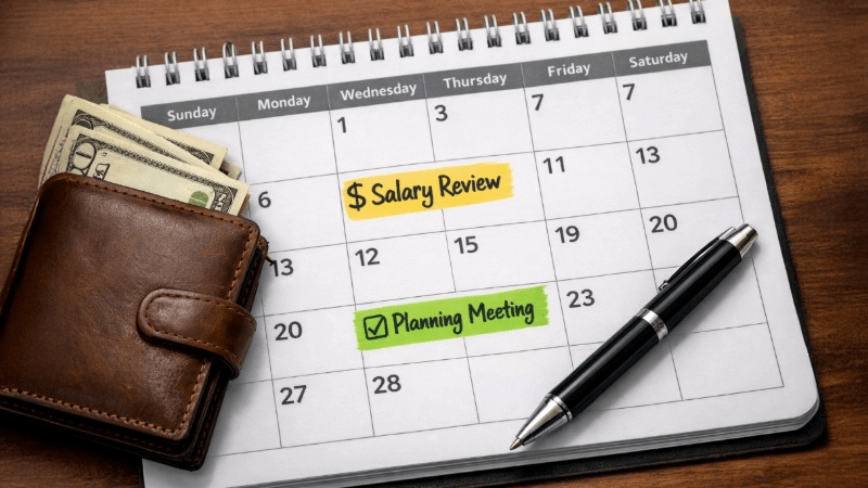 Monthly salary review planning calendar