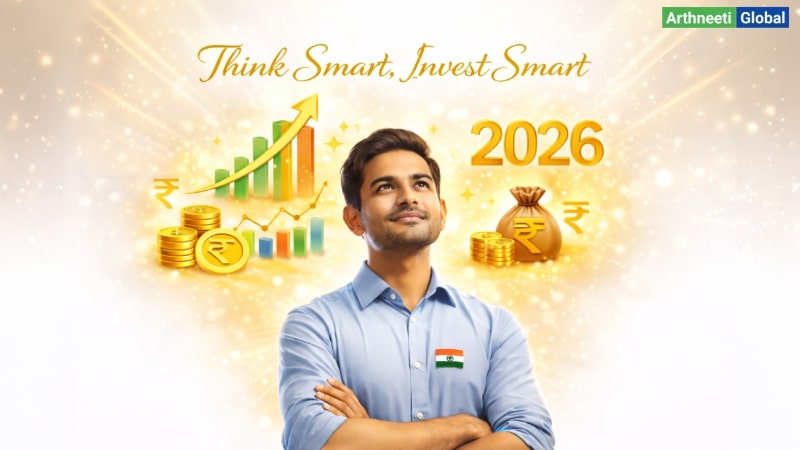 investor thinking confidently with charts and money icons