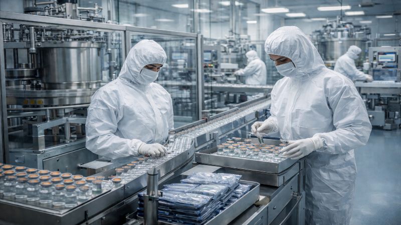 Pharmaceutical manufacturing facility producing medicines for export under India EU trade deal