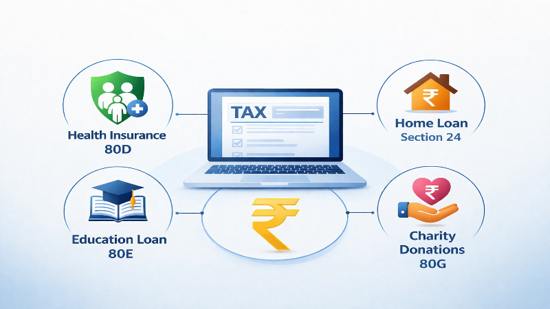 additional tax saving options India 80D 24 80E 80G deductions explained