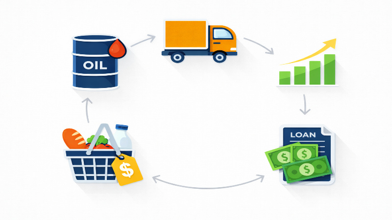 Global inflation chain reaction fuel prices food costs loans increasing worldwide 2026